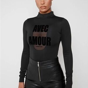 Maniere De Voir Black 'Avec Amour' Bodysuit